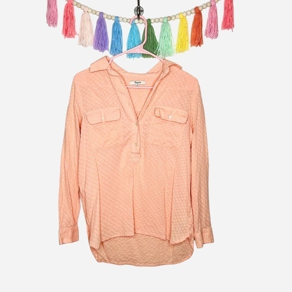 Madewell Peachy Coral Swiss Dot Popover 1/2 Button Up Blouse Size Extra Small - Picture 11 of 13